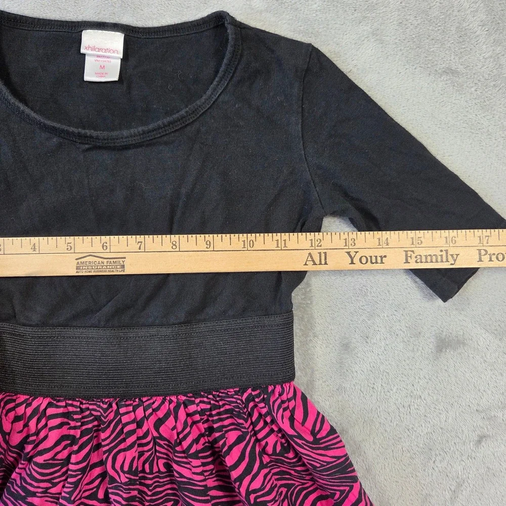 Xhilaration Girls Dress Medium Black Pink Zebra Animal‎ Print 3/4 Sleeve Skater